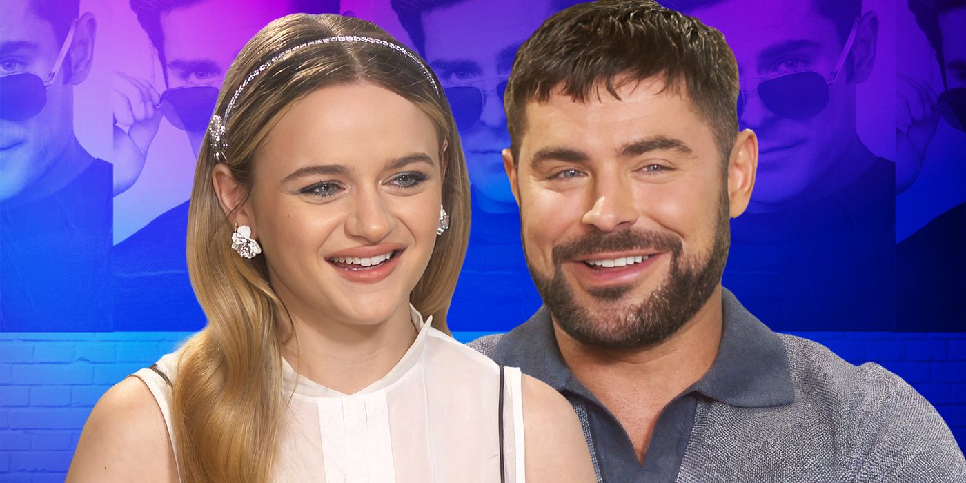 Custom image of Joey King and Zac Efron smiling during an interview for A Family Affair