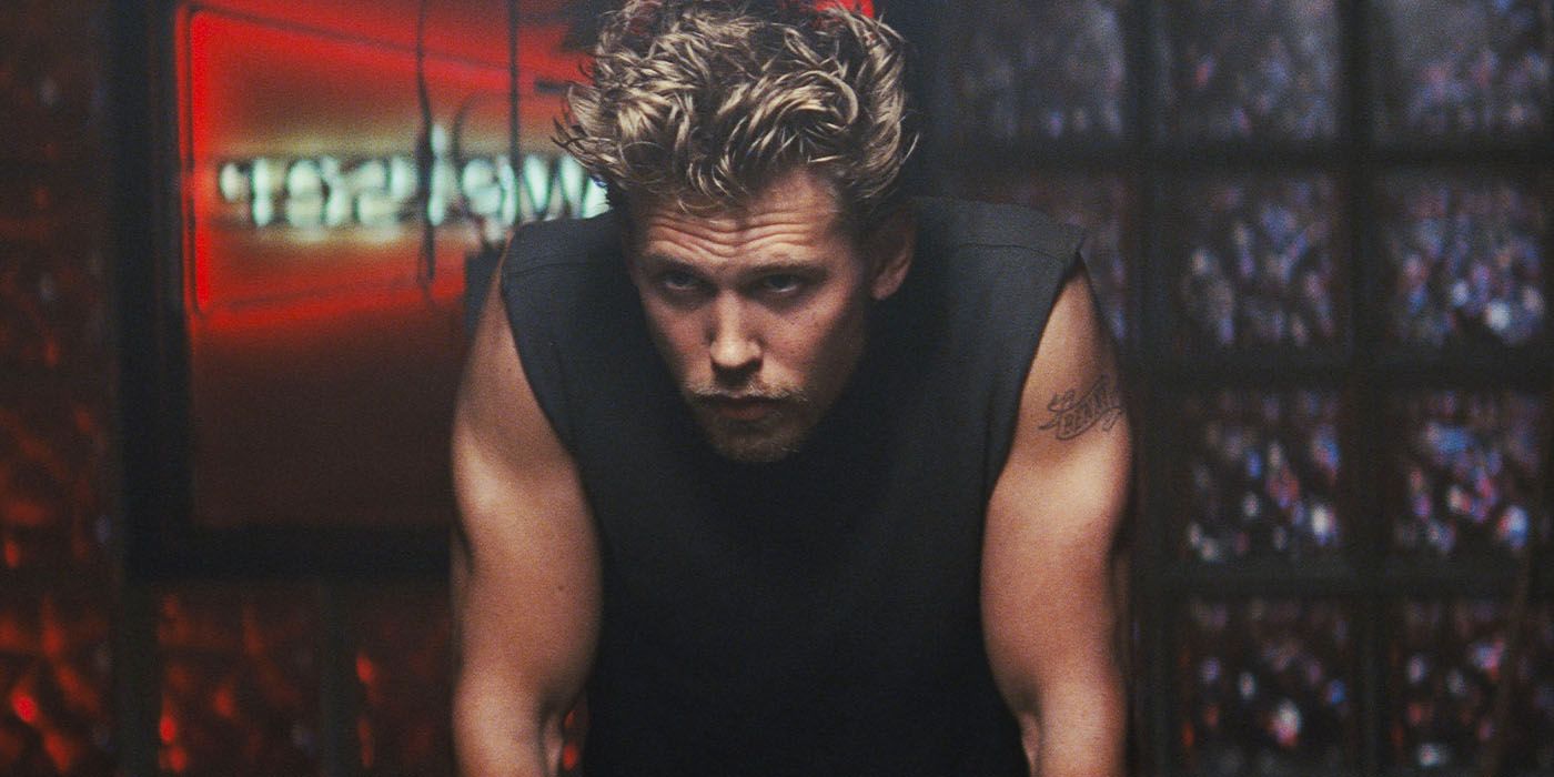 Austin Butler plays Benny in Jeff Nichols' The Bikeriders, leaning oer a pool table.?