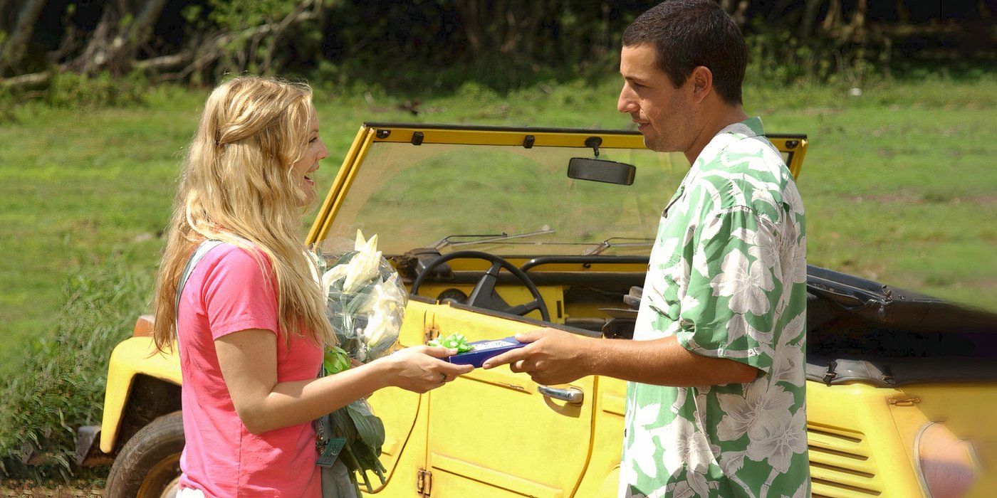 Lucy (Drew Barrymore) getting a gift from Henry (Adam Sandler) in '50 First Dates'.