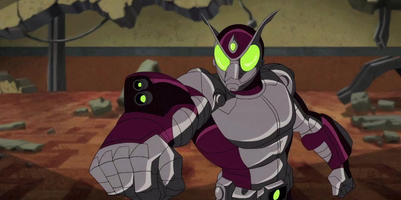 Beetle aiming an arm blaster in Ultimate Spider-Man