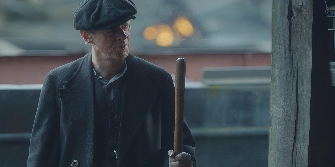 Ned Dennehy, holding a broom, as Charlie Strong in Peaky Blinders