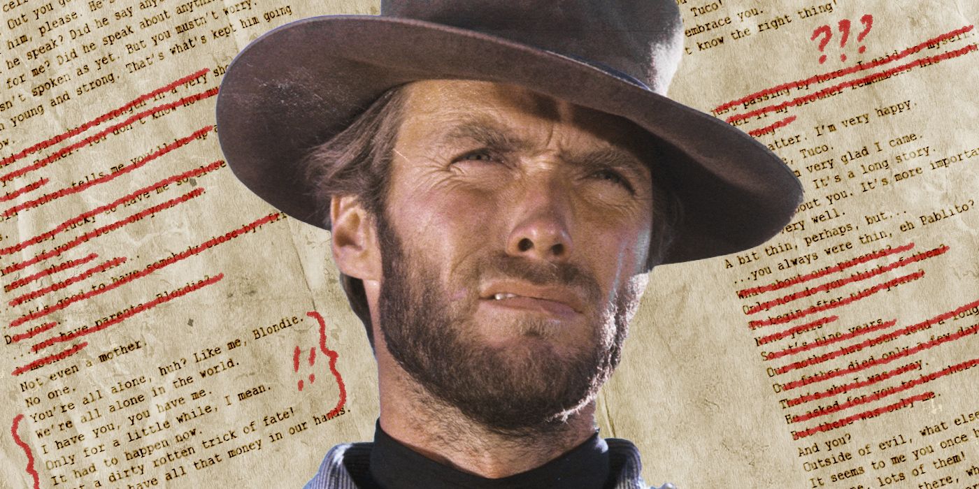 A custom image of Clint Eastwood's Man With No Name in front of a crossed out movie script for The Good, The Bad, and the Ugly