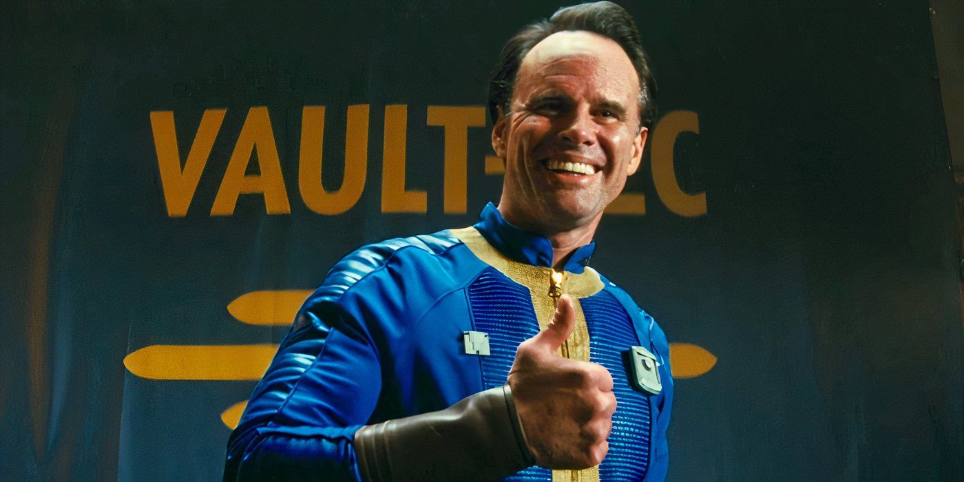 Walton Goggins giving a thumbs up as Cooper Howard in Fallout