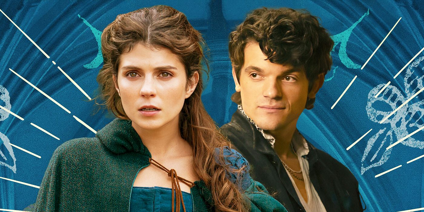 Blended image of Emily Bader & Edward Bluemel side by side in period for My Lady Jane