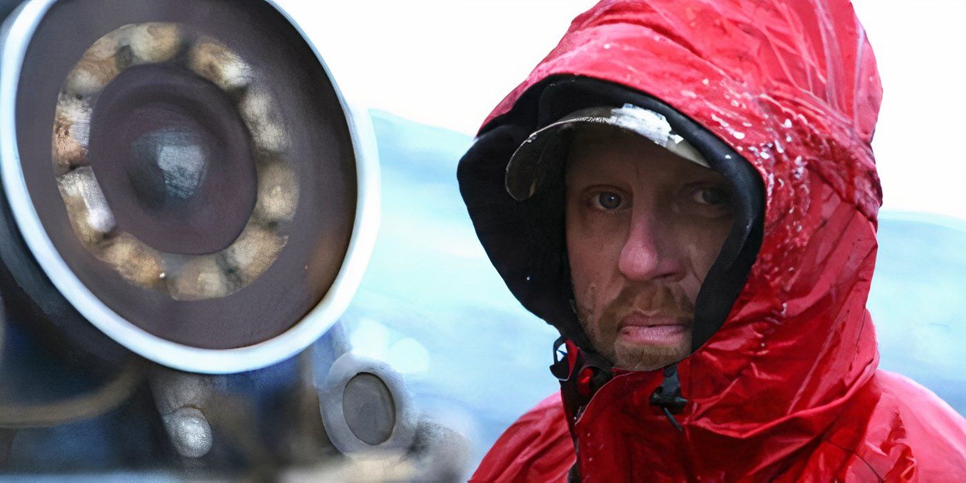 Norman Hansen in a red raincoat on Deadliest Catch