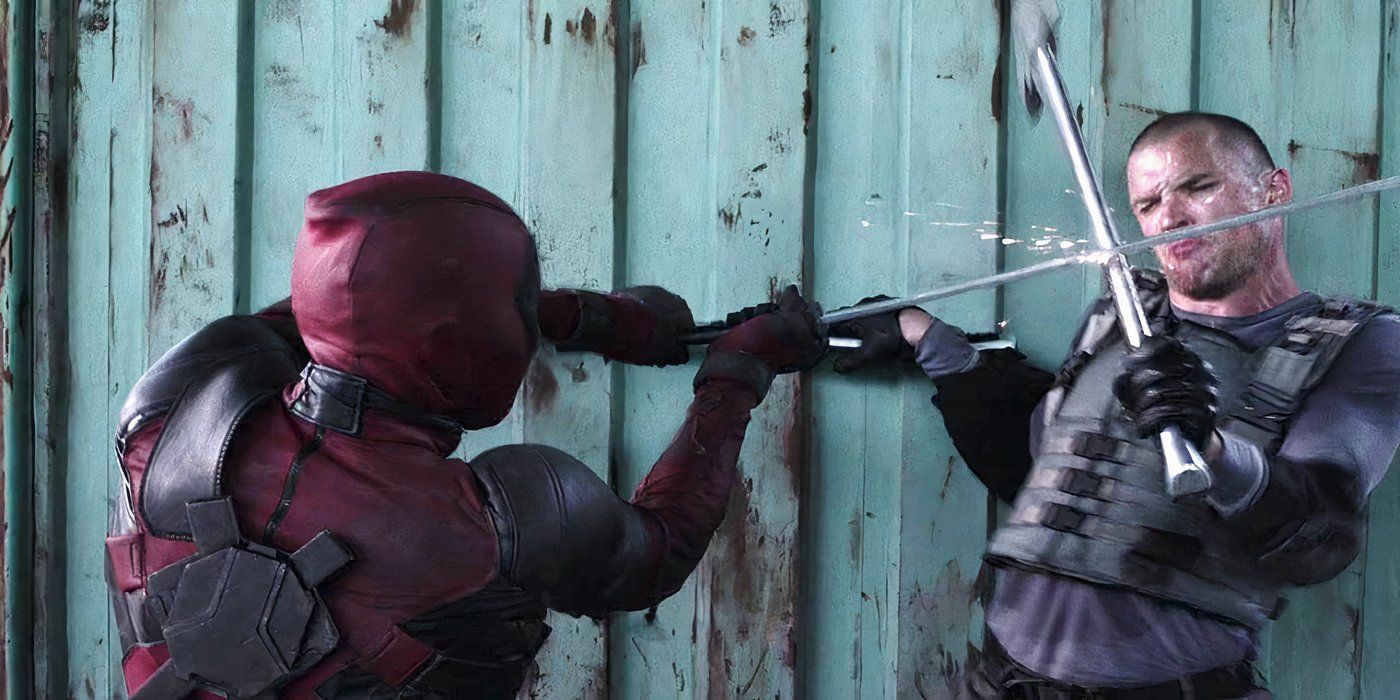 Ryan Reynolds as Deadpool and Ed Skrien as Ajax fighting in Deadpool