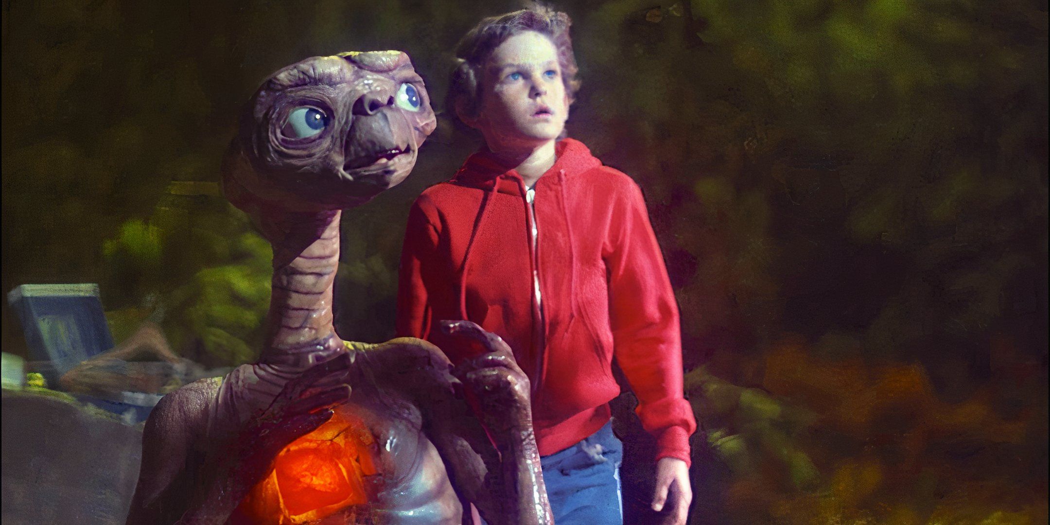 E.T. and Elliot (Henry Thomas) watch the UFO land in 'E.T. the Extra-Terrestrial' (1982)