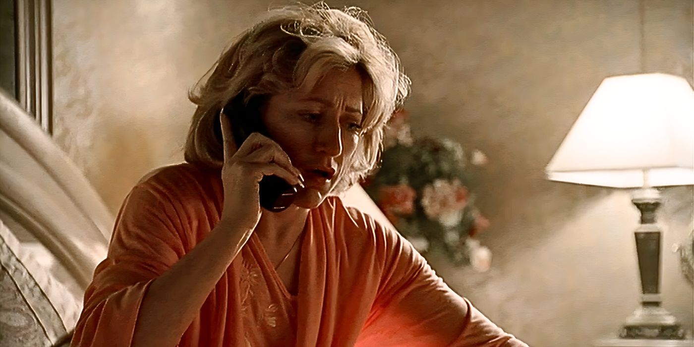 Edie Falco as Carmela answers a phone call in bed from the episode Kennedy and Heidi in The Sopranos