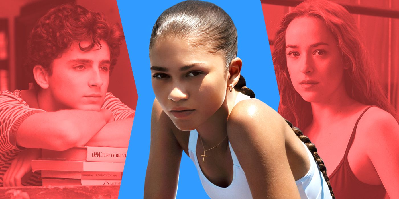 Blended image showing characters from Call Me By Your Name, Challengers, and Suspiria