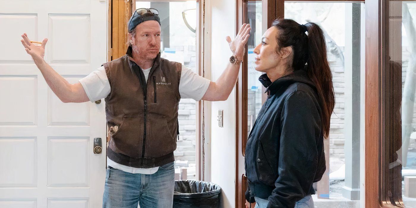 Chip and Joanna Gaines work inside on 'Fixer Upper: The Lakehouse.'