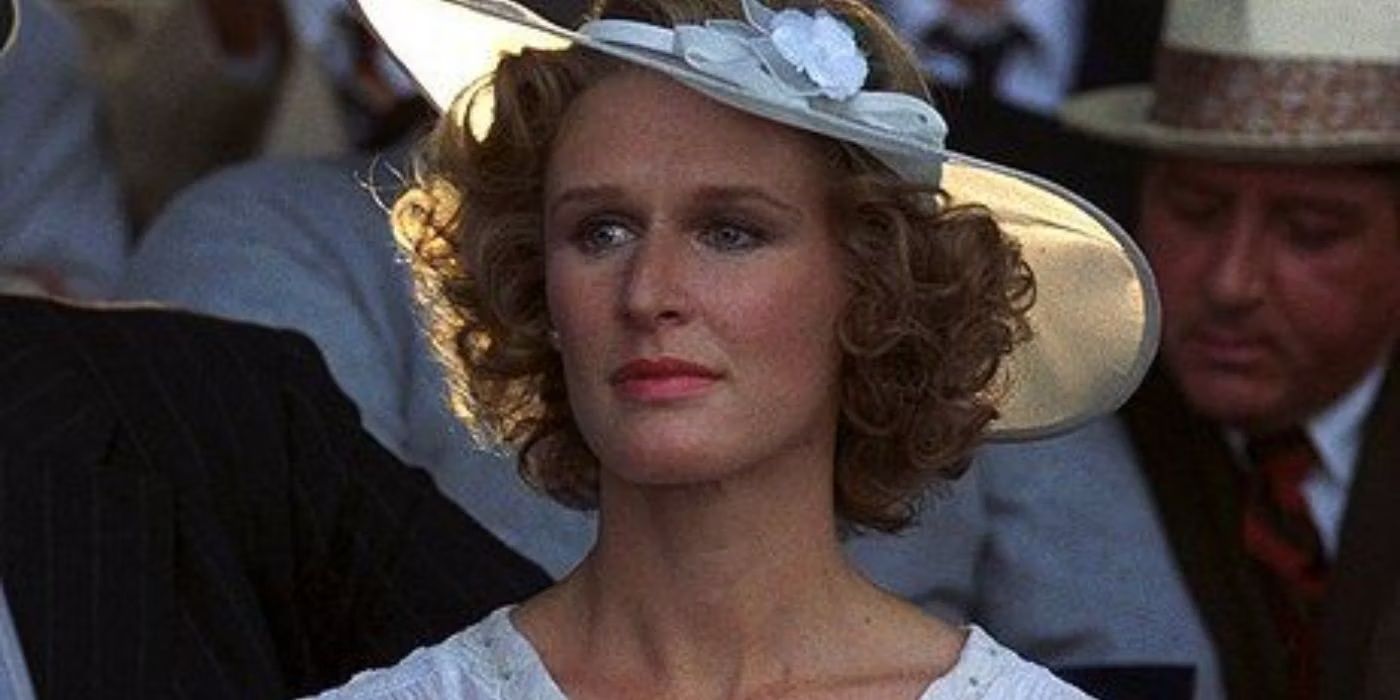 Glenn Close as Iris Gaines standing among a crowd in The Natural