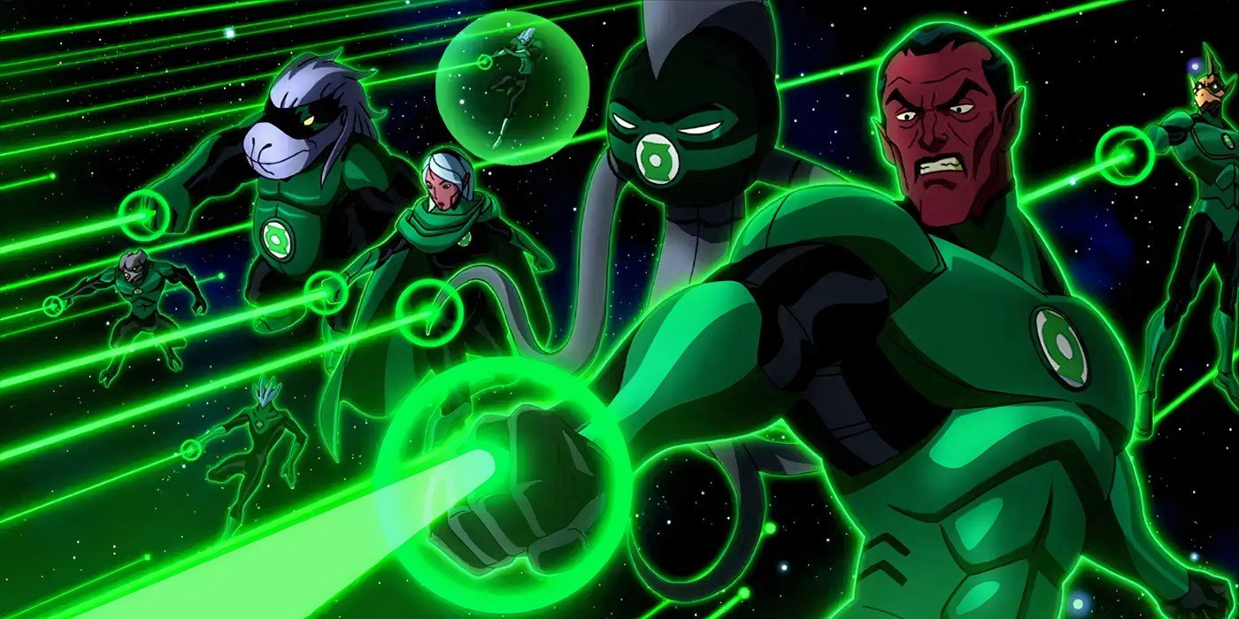 Sinestro firing beams with the rest of the Green Lantern Corps
