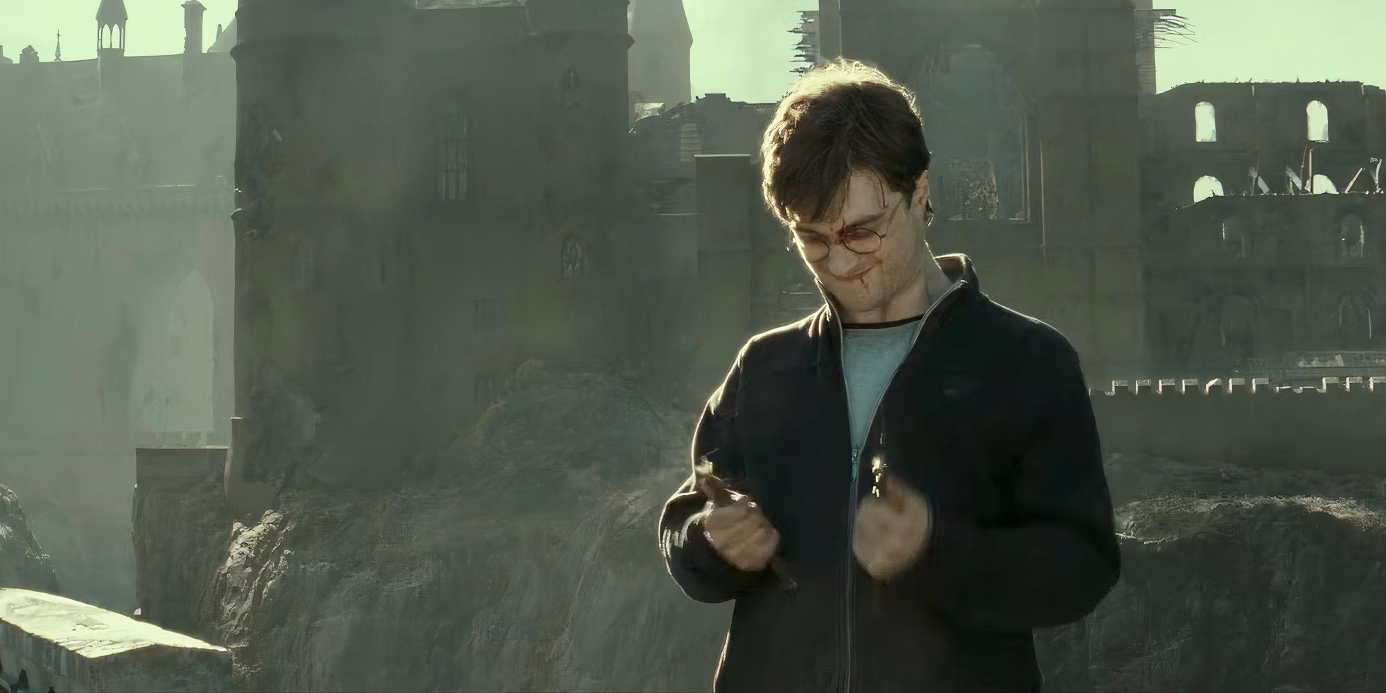 Harry Potter breaking the Elder Wand in Harry Potter and the Deathly Hallows Part 2