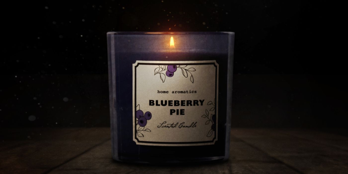 A blueberry pie scented candle on the poster for Heretic.