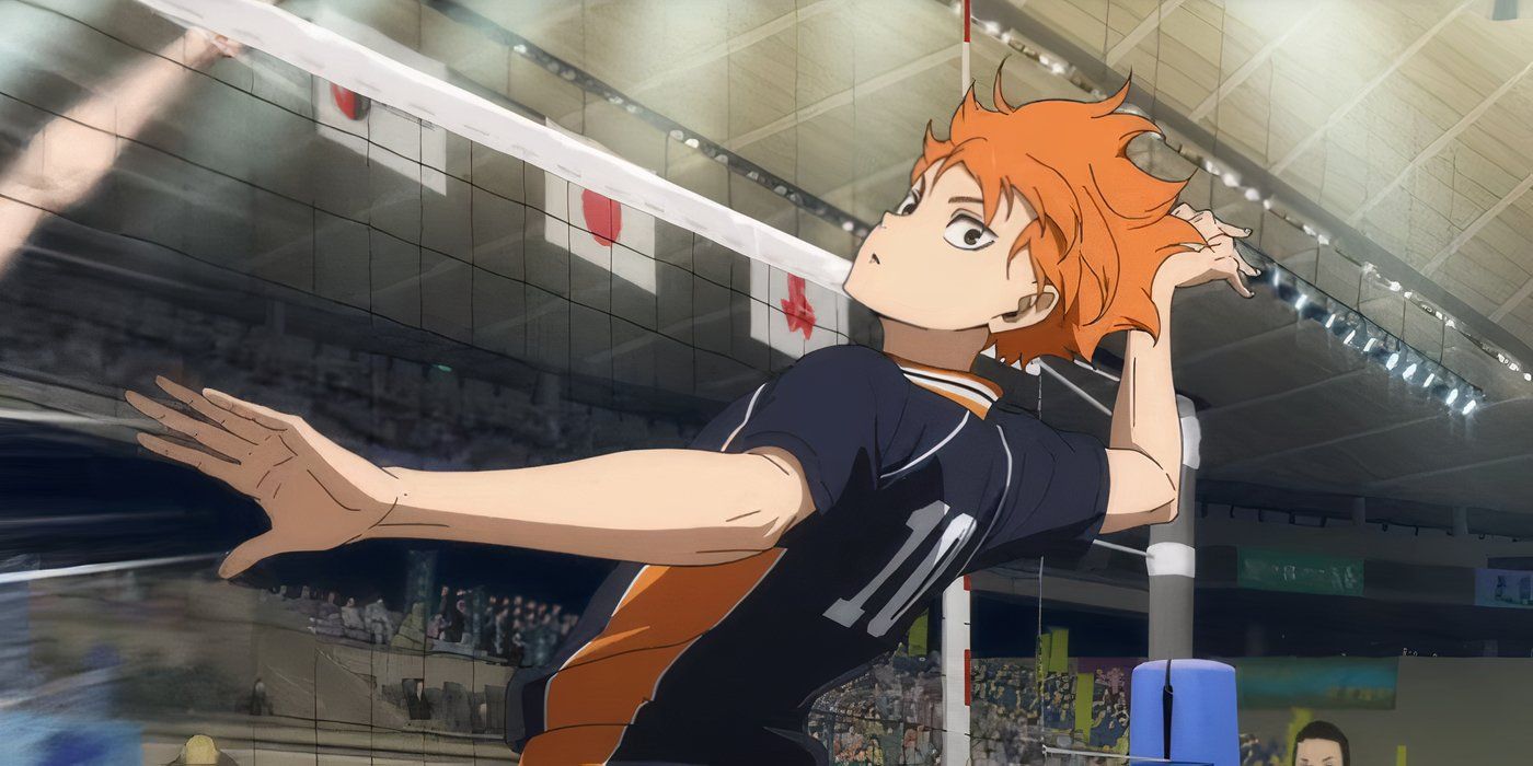 Hinata serving in Haikyu The Dumpster Battle