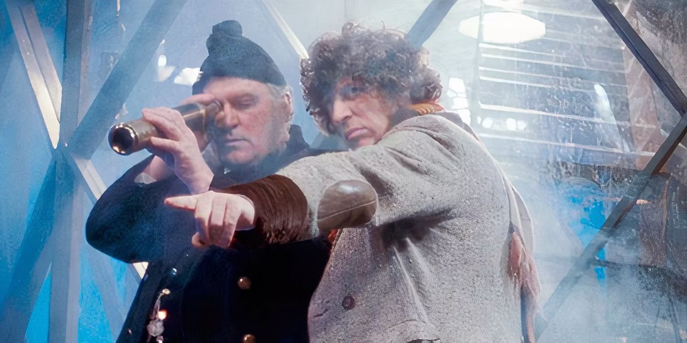 The Fourth Doctor (Tom Baker), witnesses something in 'Horror of Fang Rock' (Doctor Who)