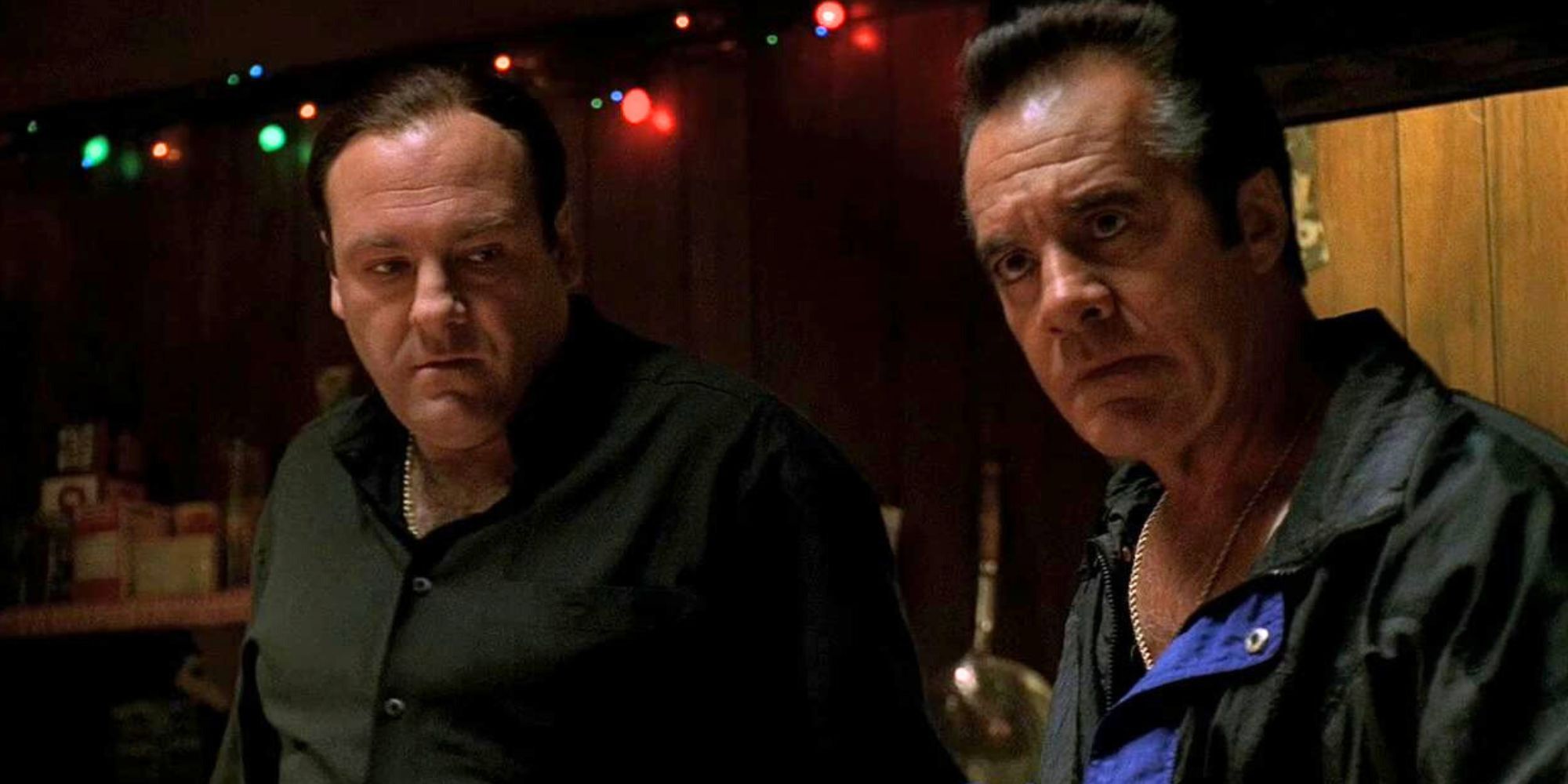 James Gandolfini standing next to Tony Sirico in The Sopranos