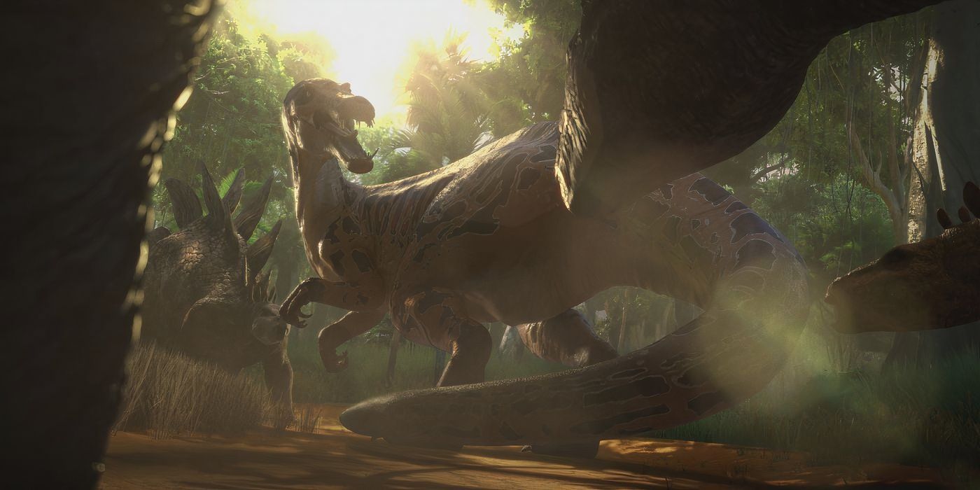 Los dinosaurios se enfrentan en una imagen de 'Jurassic World: Chaos Theory' T2