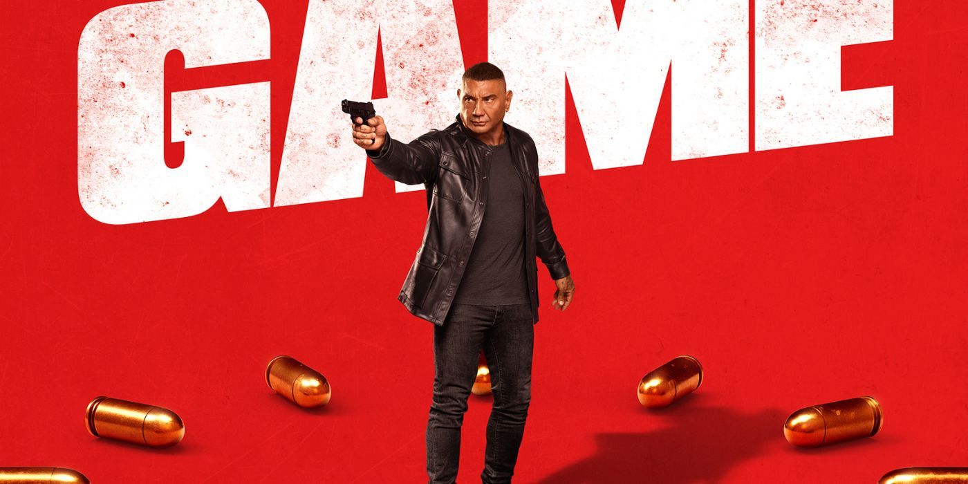 Dave Bautista holding a gun on the poster for The Killer's Game.