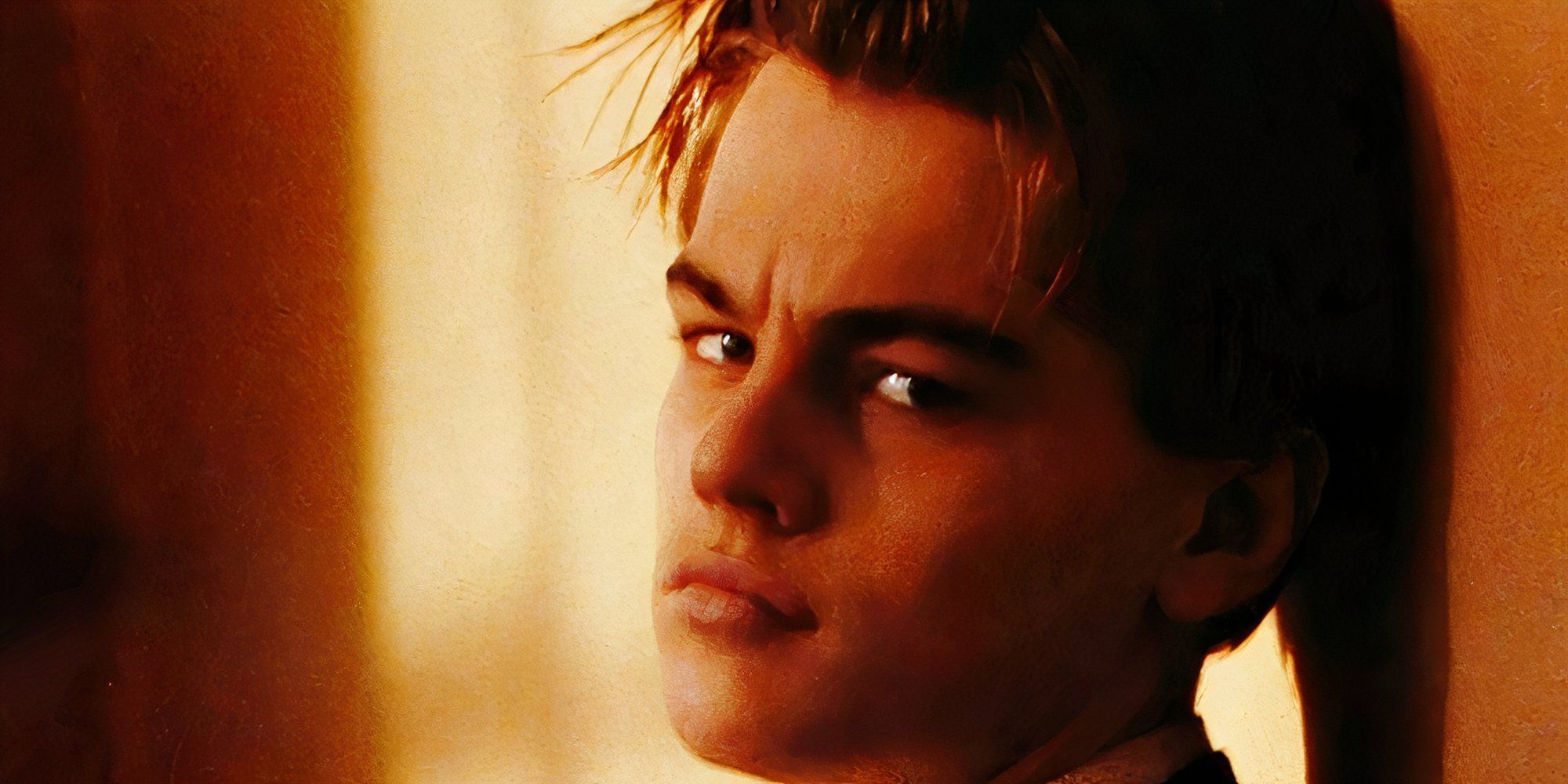 Leonardo DiCaprio as Jim in The Basketball Diaries leans against a wall, looking at the camera.