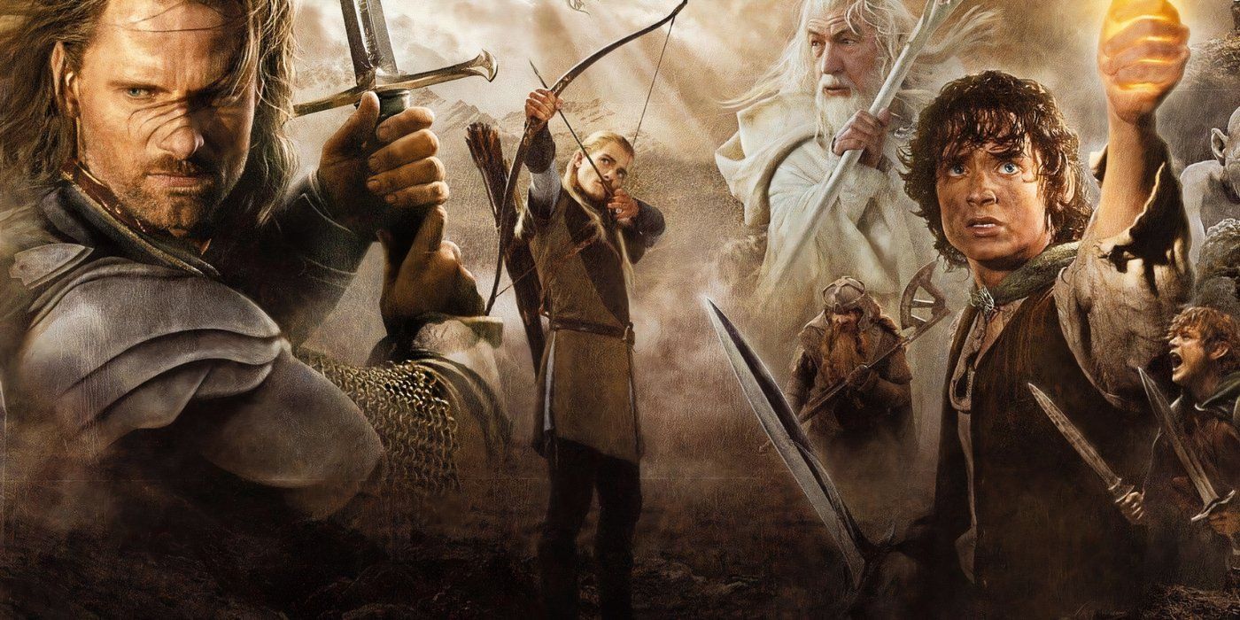 Promotional image for 'The Lord of the Rings: The Return of the King' featuring various characters with weapons drawn