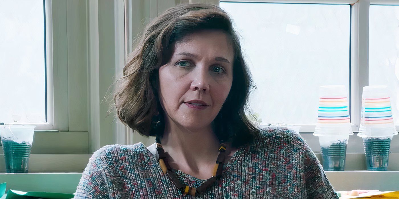 Maggie Gyllenhaal sitting in a close-up shot from 'The Kindergarten Teacher'