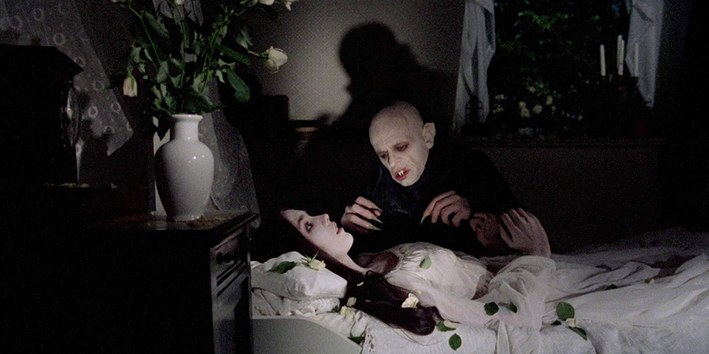 Nosferatu the Vampyre stalking a woman laying down in Nosgeraty the Vampyre