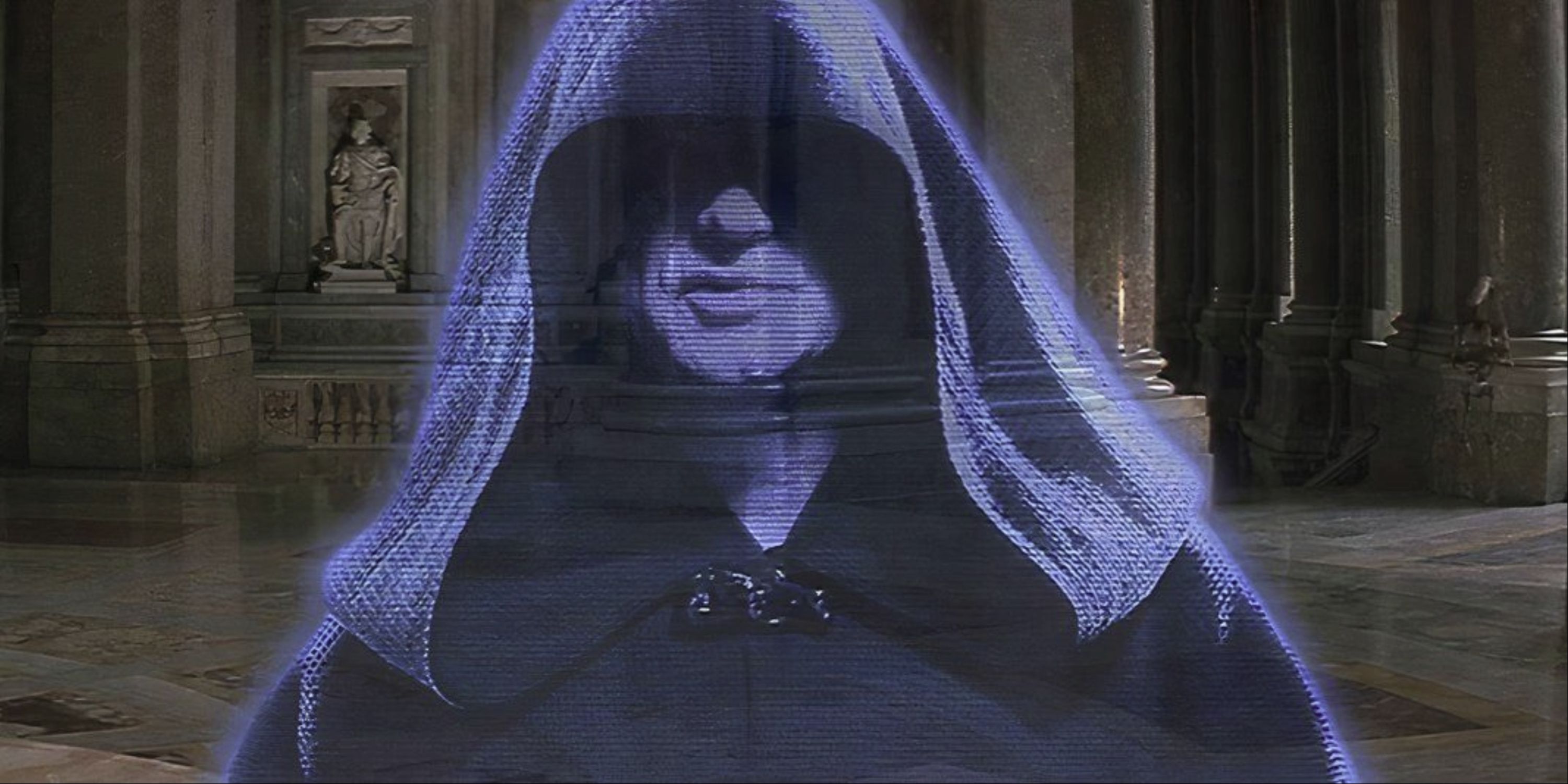 A hologram of Palpatine on Naboo commands the Trade Federation.