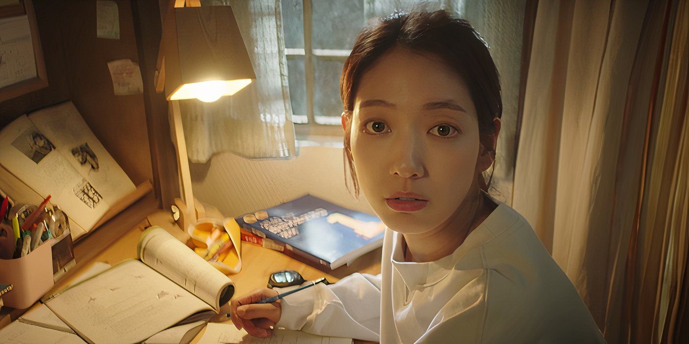 Park Shin-Hye, studying in her bedroom, as Ha-Neul in Doctor Slump