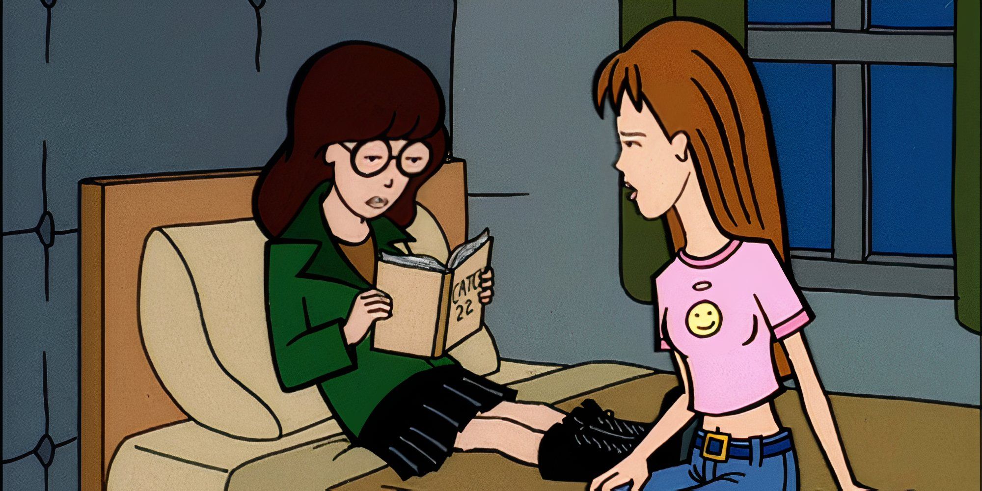 Quinn sitting in bed next to Daria in Daria.