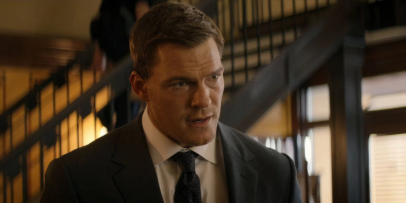 Reacher talking to someone in a suit in Reacher Season 1, Episode 6