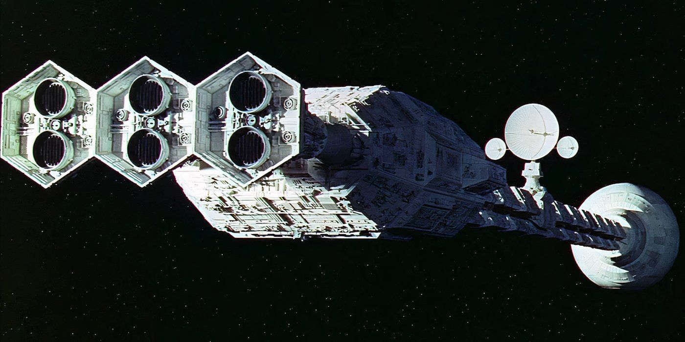 A rear view of Discovery One in space from '2001: A Space Odyssey'