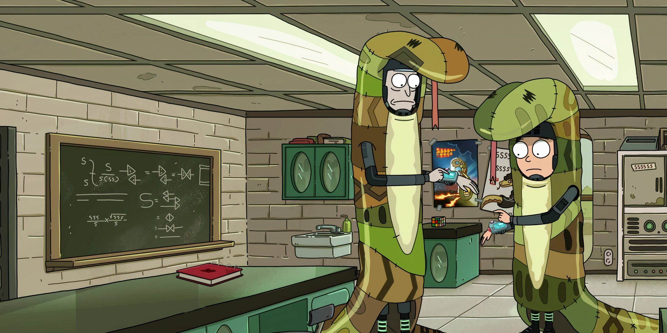 Rick (Justin Roiland) and Morty (Justin Roiland) dress up as snakes to give snakes the power of time travel in Season 4, Episode 5 of Rick and Morty