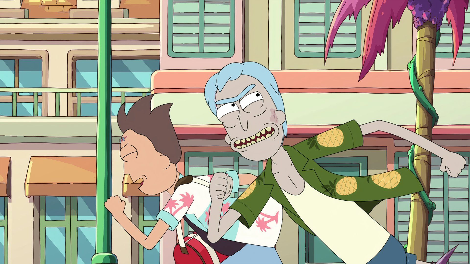 Jerry (Chris Parnell) and Rick (Ian Cardoni) as "Burger and Fries" in Season 7, Episode 2 of Rick and Morty