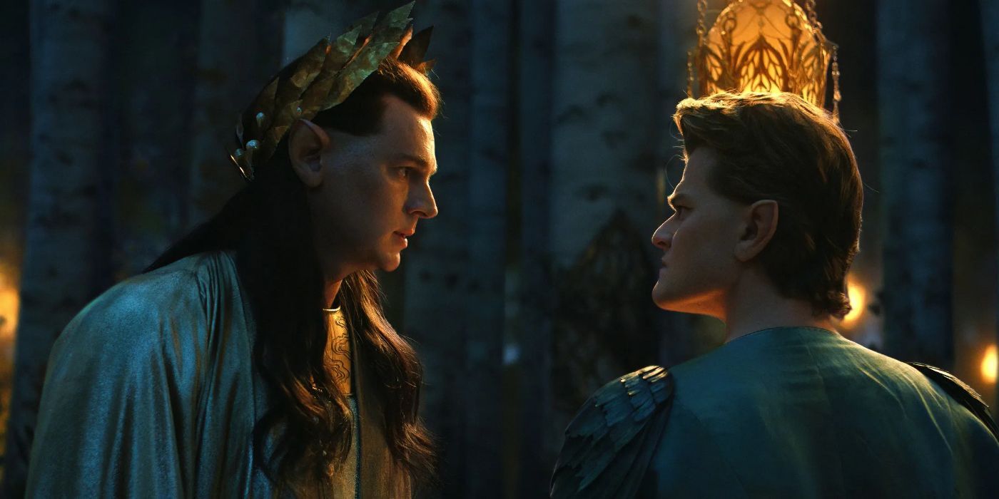 Gil-galad, played by Benjamin Walker, and Elrond, played by Robert Aramayo, in 'The Rings of Power.'