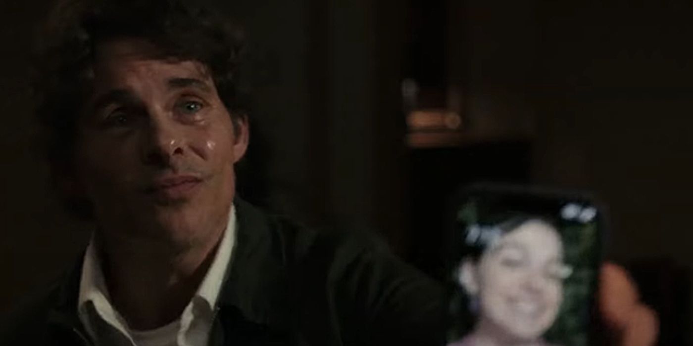 James Marsden as Miles Knox crying and holding his phone out in &lsquo;Knox Goes Away&rsquo;