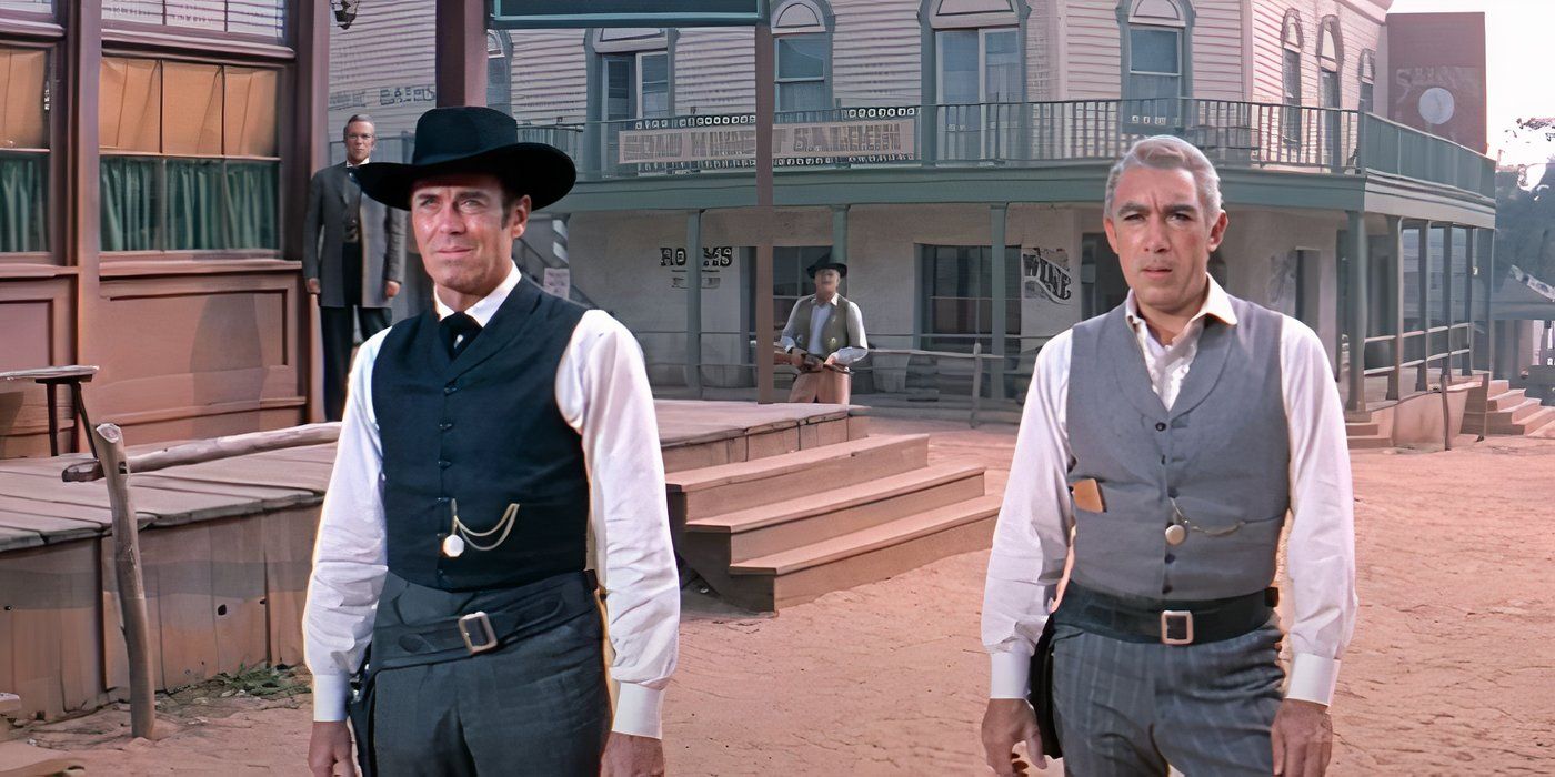 Clay Blaisdell (Henry Fonda) y Tom Morgan (Anthony Quinn) en Warlock (1959).