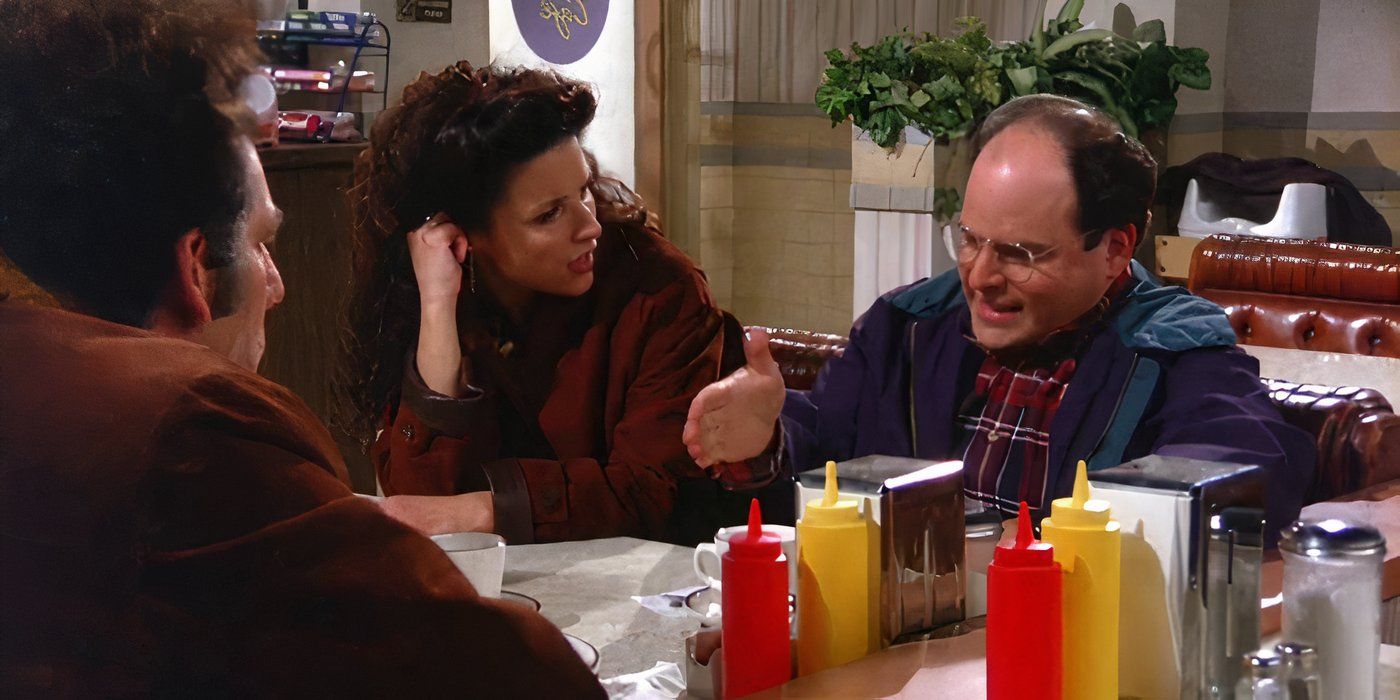 George (Jason Alexander) talking in a restaurant in 'Seinfeld's "The marine biologist"
