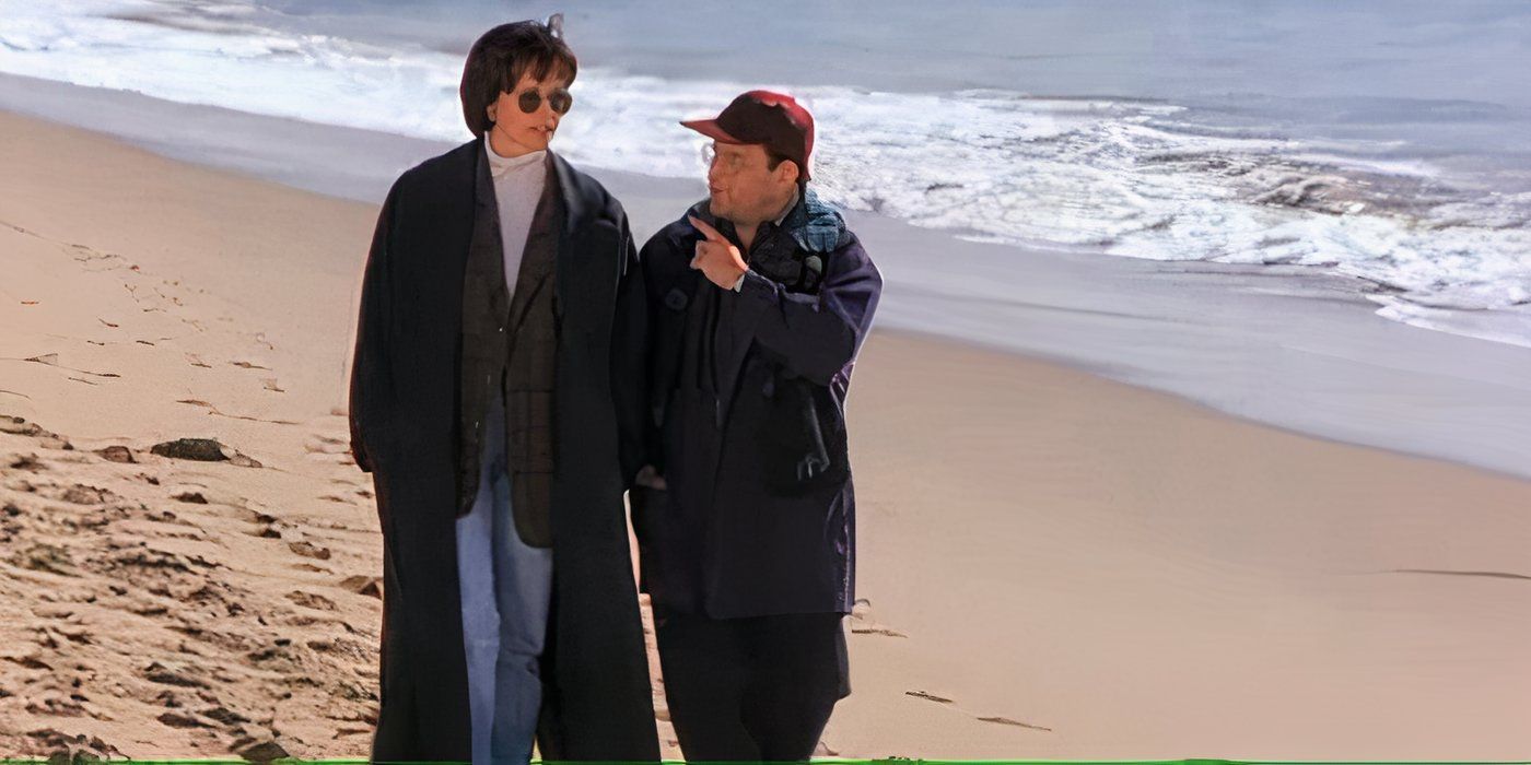 Diane (Rosalind Allen) y George (Jason Alexander) caminan por la playa en Seinfeld "biólogo marino"