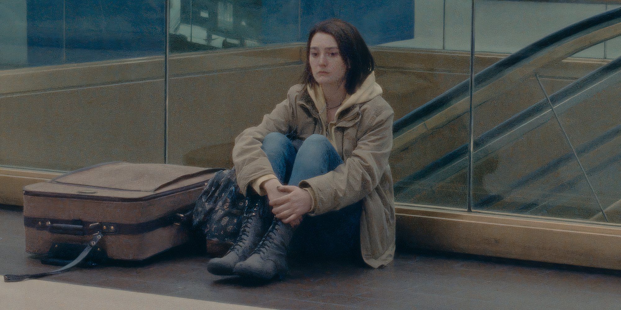 Sidney Flanigan sitting on the floor in Never Rarely Sometimes Always (2020) sitting