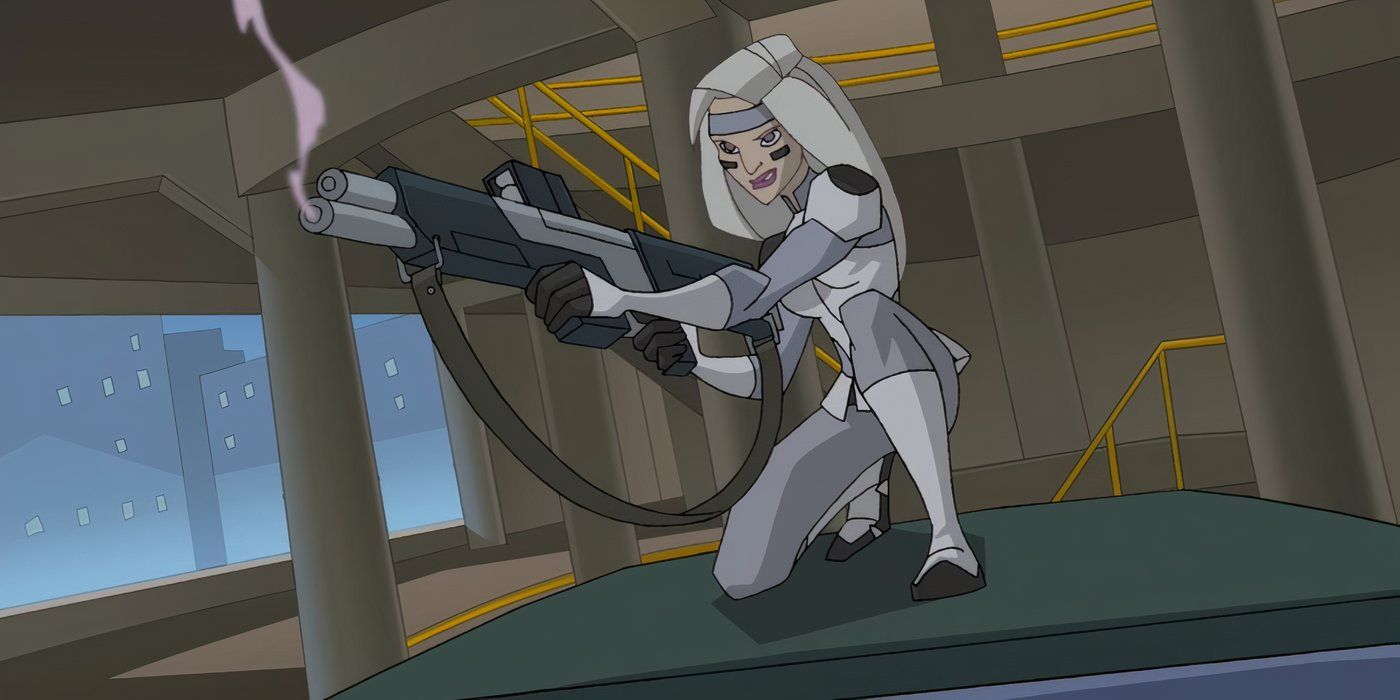 Silver Sable having just fired a gun in The Spectacular Spider-Man