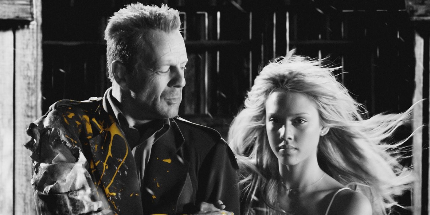 John interpretado por Bruce Willis junto a Nancy interpretada por Jessica Alba en Sin City