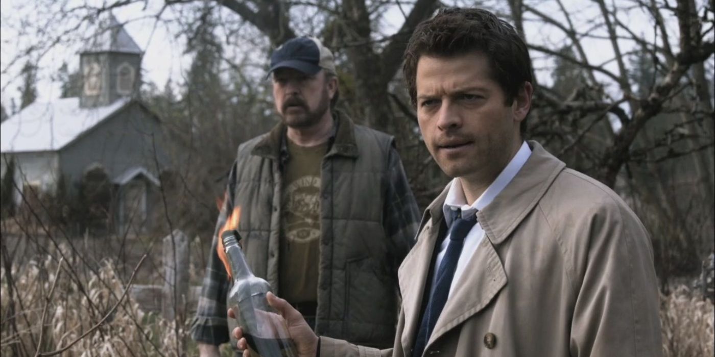 Misha with a molotov cocktail preparing to throw it at something off-screen