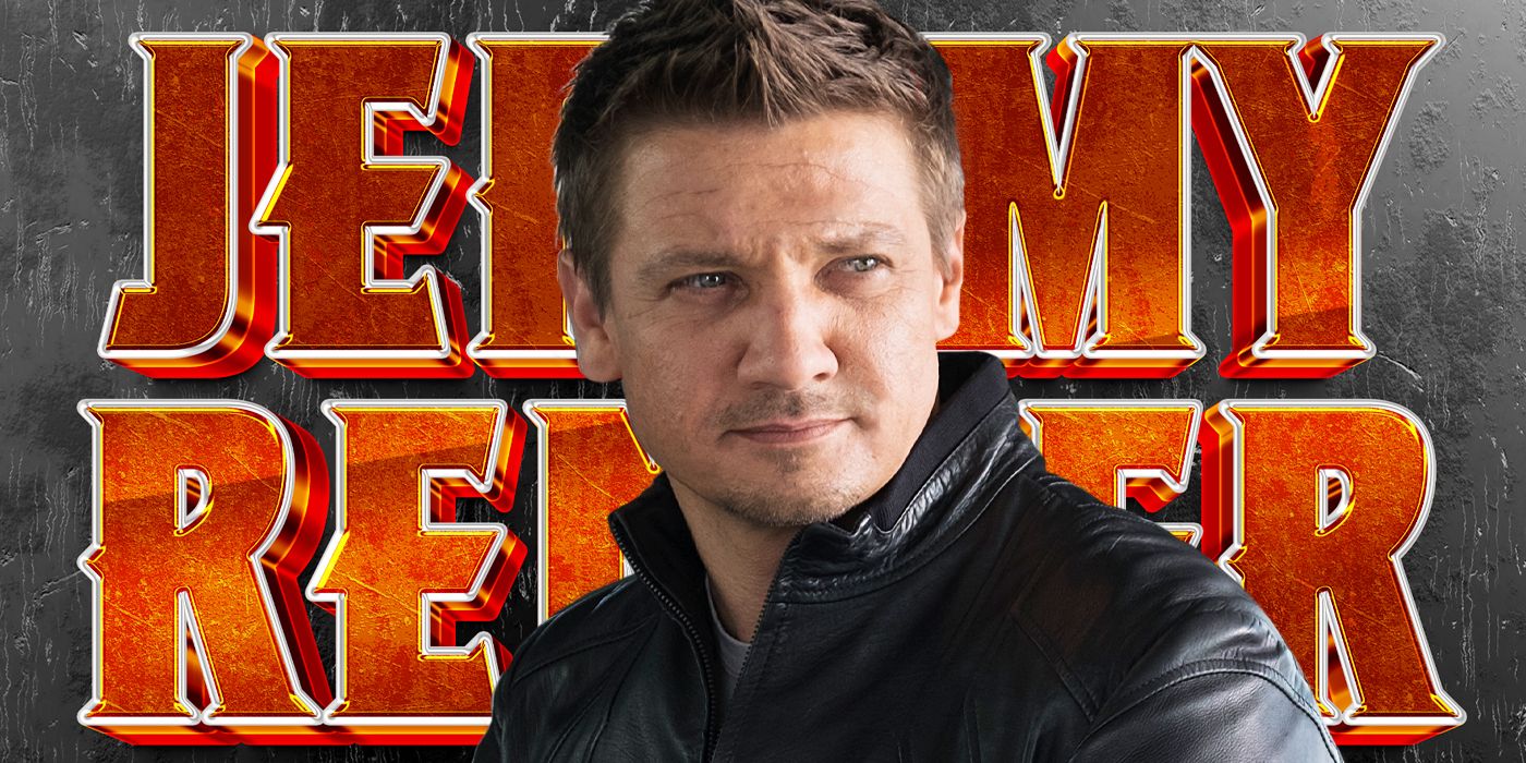 Custom image of Jeremy Renner in the foreground, with his name in large bold red letters in the background.