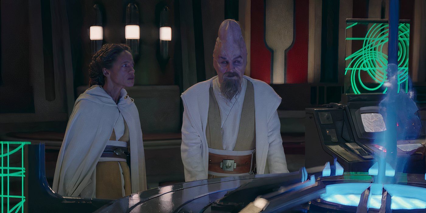 Ki-Adi-Mundi stands at a command table with another Jedi in 'The Acolyte'
