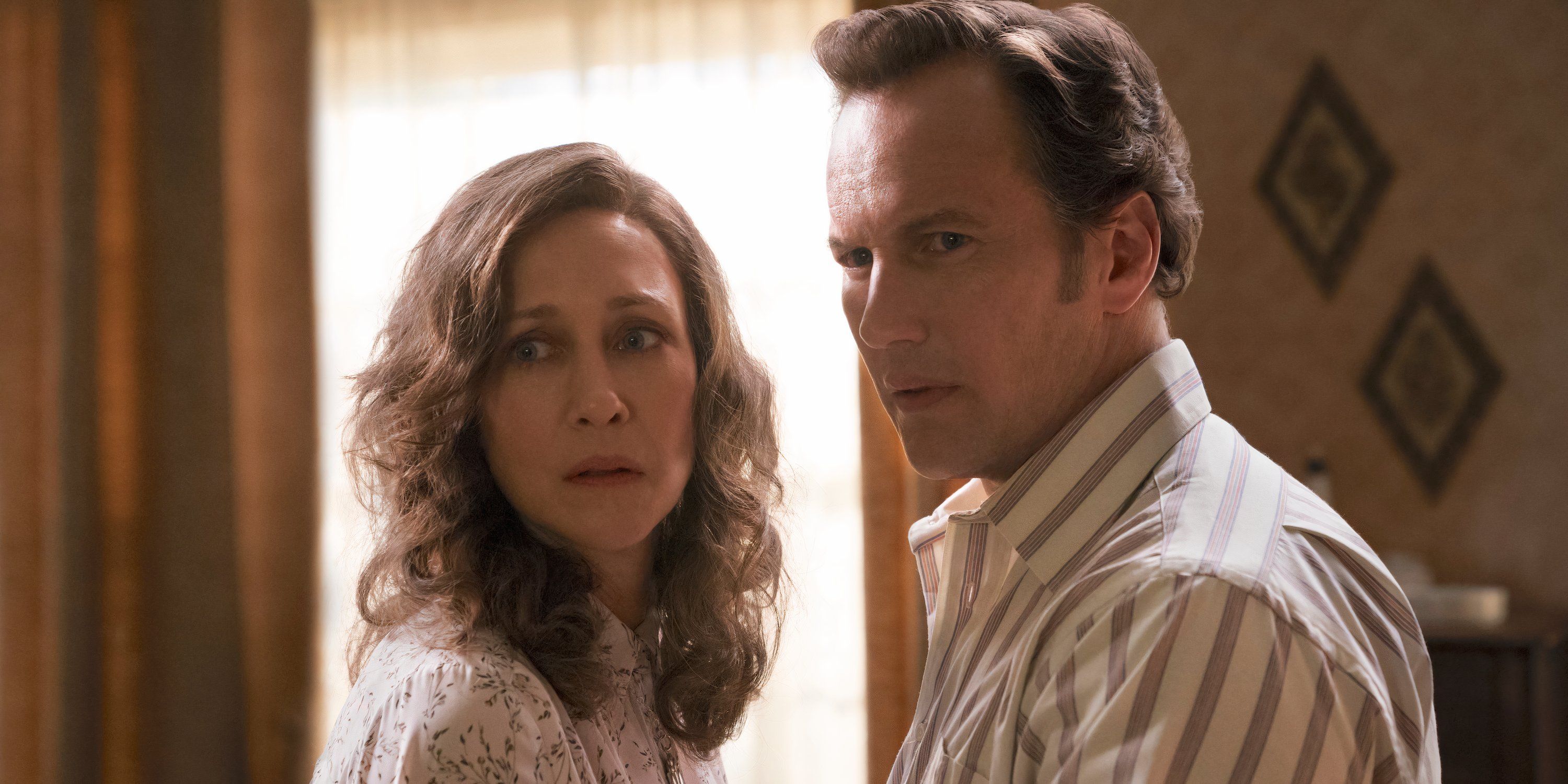 Vera Farmiga and Patrick and Patrick Wilson as Lorraine and Ed Warren in The Conjuring: The Devil Made Me Do It