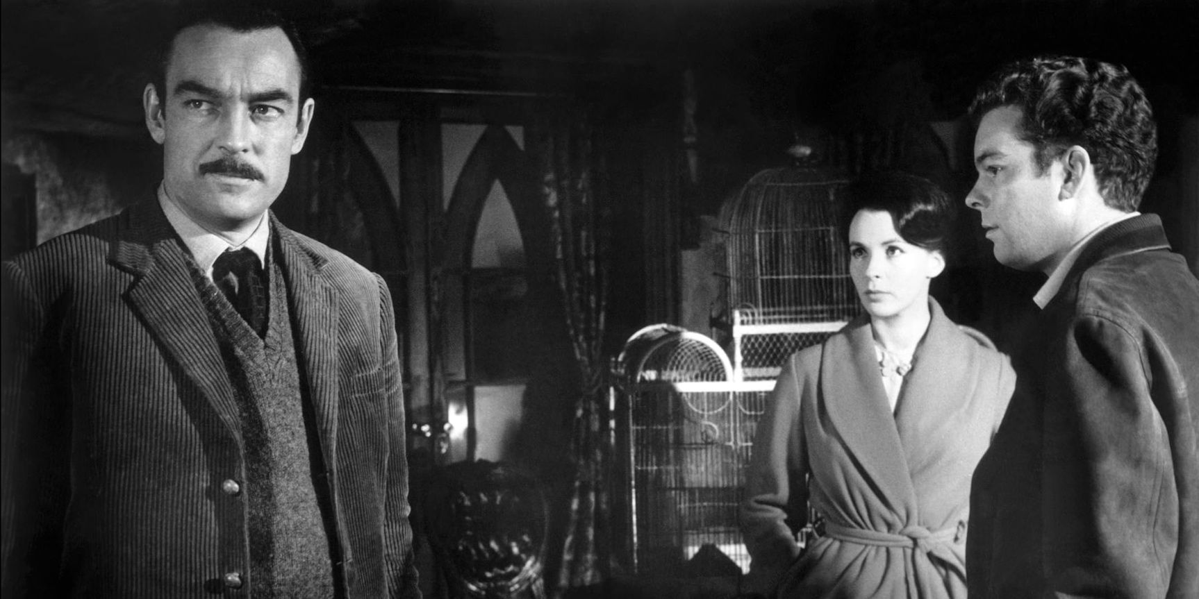 Dr. John Markway (Richard Johnson), Theo (Claire Bloom), and Luke Sannerson (Russ Tamblyn) in The Haunting  (1963)