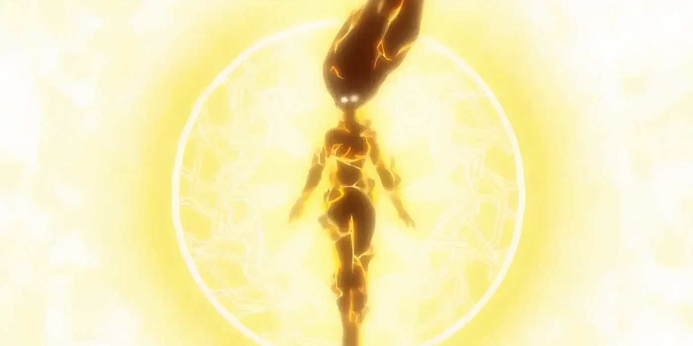 A female silhouette floating in front of a bright light in The Legend of Vox Machina
