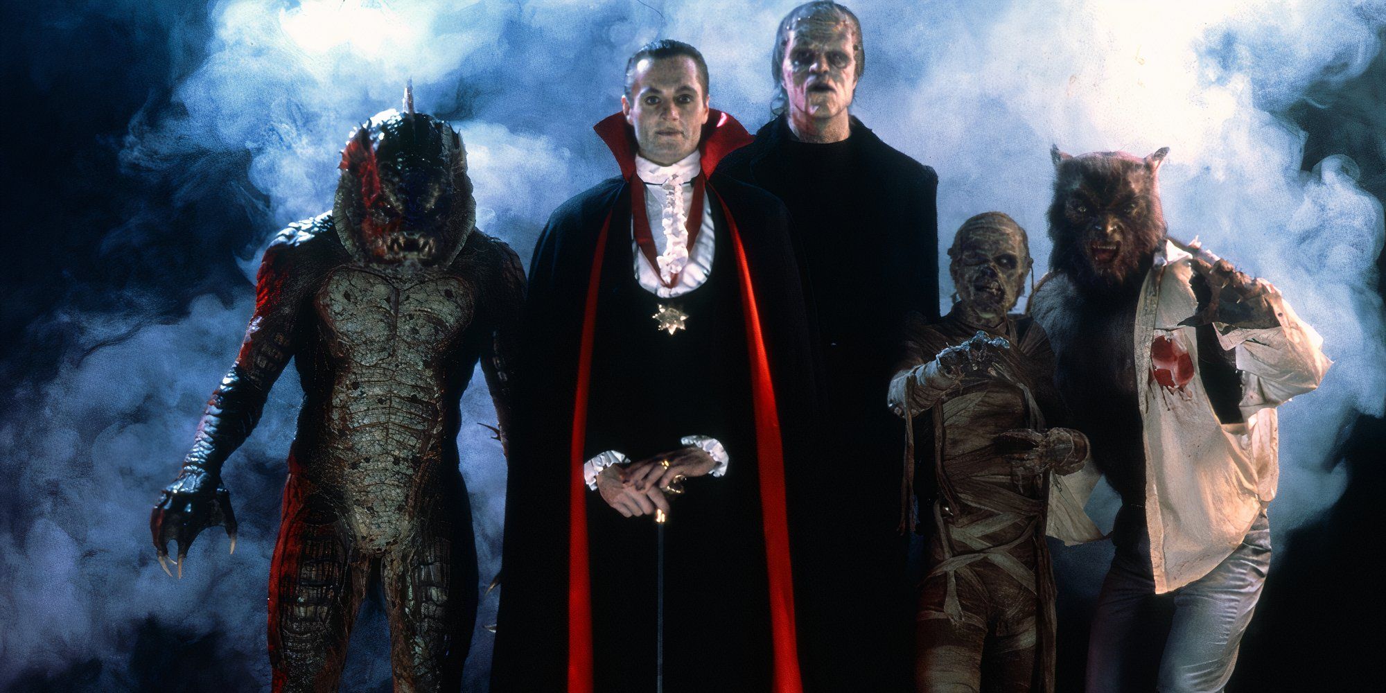 Gill-Man, Dracula, Frankenstein, the Mummy, and Wolf Man in The Monster Squad