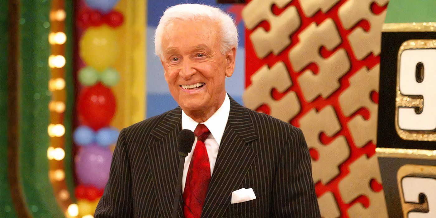 A close-up of Bob Barker from The Price of Right smiling with a mic.